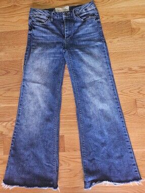 Free People Medium Blue Flare Jeans with Raw Hem